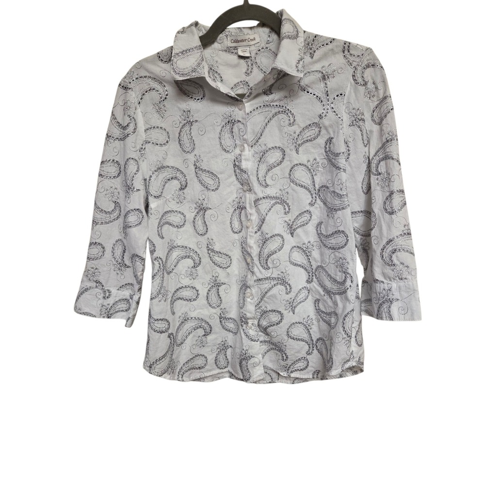 Coldwater Creek‎ Paisley Button Down 3/4 Sleeve Top Career Casual Size 14